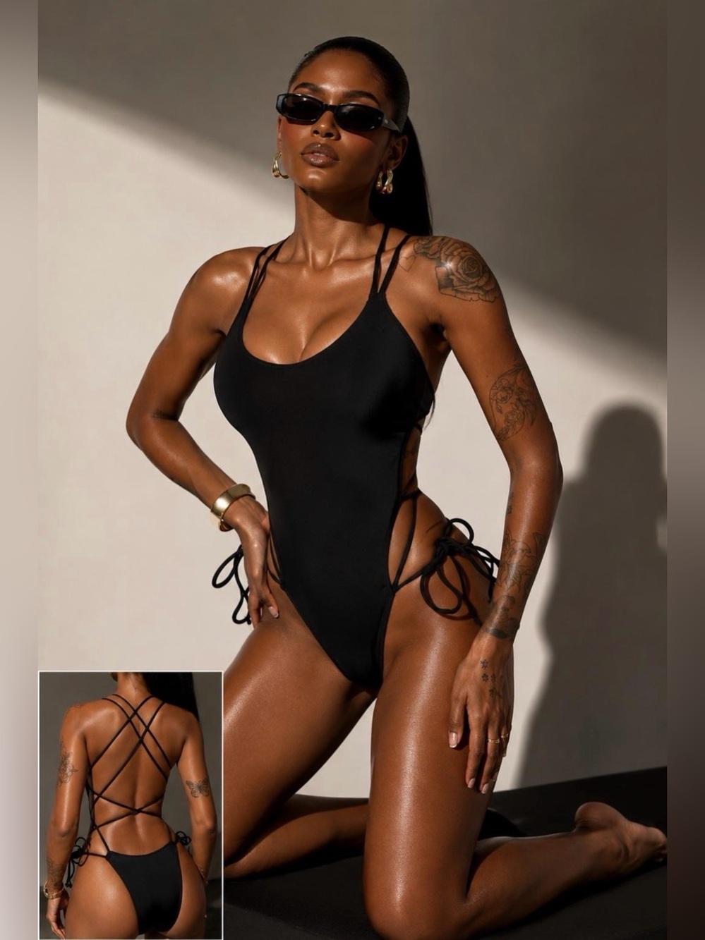 Black bikini with tie back detail